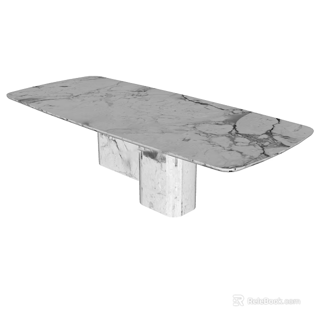 Modern Marble Dining Table With Rectangular Top And Sleek Block Base Design 3d model 