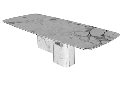 Modern Marble Dining Table With Rectangular Top And Sleek Block Base Design 3d model