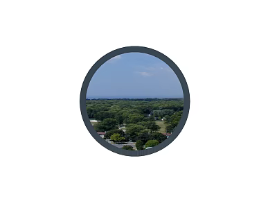Round Mirror Reflecting Green Trees Blue Sky And White Clouds Natural View 3d model