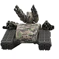 Military Tank with Dual Cannons Camouflage Pattern Heavy Duty Tracks and Multi Turret Design