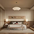 Minimalist Bedroom Interior With Warm Tones Bed Bench Nightstands Table Lamps And Animal Wall Art