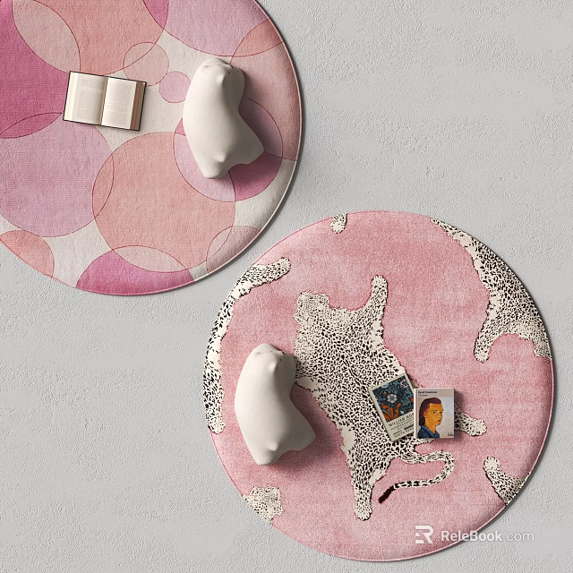 Pastel Pink Round Carpet With Circular Patterns Leopard Print And Decorative Items Cards 3d model 