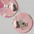 Pastel Pink Round Carpet With Circular Patterns Leopard Print And Decorative Items Cards