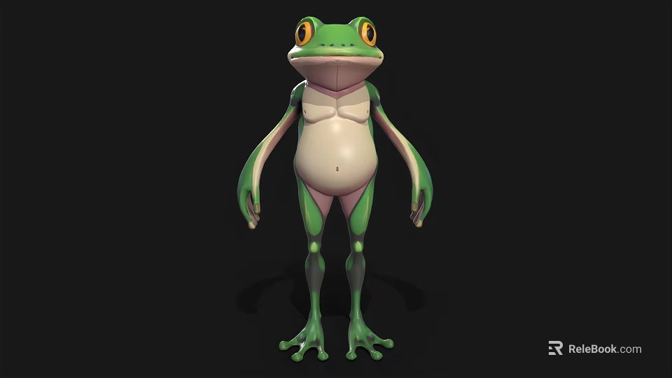 3D Green Frog Model With White Belly Big Eyes And Standing Pose 3d model 