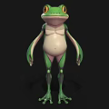 3D Green Frog Model With White Belly Big Eyes And Standing Pose
