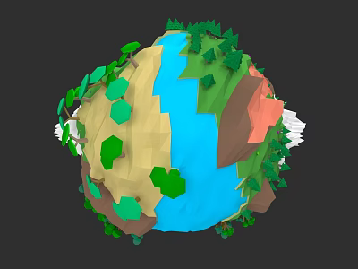 Space Exploration View Of Low Poly Earth With Natural Landscapes Trees And Water Bodies 3d model