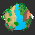 Space Exploration View Of Low Poly Earth With Natural Landscapes Trees And Water Bodies