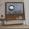 Wooden Frame Television In Living Room With Music Playback Interface TV Stand Plants And Blinds