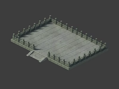 Ancient Square Stone Platform with Decorative Railing and Steps Design 3d model