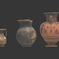 Ancient Clay Vase Sculptures With Hand Carved Painted Floral Bird Patterns And Double Handles