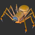 Yellow Mechanical Spider with Multiple Legs and Glowing Yellow Eyes Robotic Structure 3d model