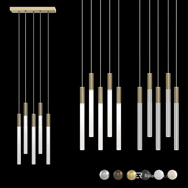 Modern Minimalist Chandeliers Long White Cylindrical With Golden Top Arranged In Rows On Black Background 3d model 