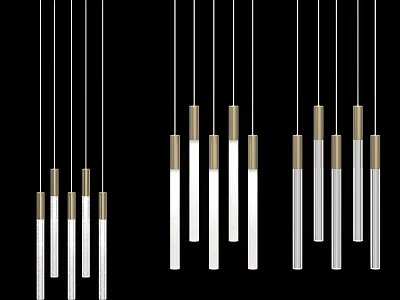 Modern Minimalist Chandeliers Long White Cylindrical With Golden Top Arranged In Rows On Black Background 3d model