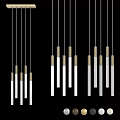 Modern Minimalist Chandeliers Long White Cylindrical With Golden Top Arranged In Rows On Black Background