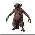 Mythical Animal Creature with Big Ears Stocky Body Tattered Loincloth and Long Fingers Standing