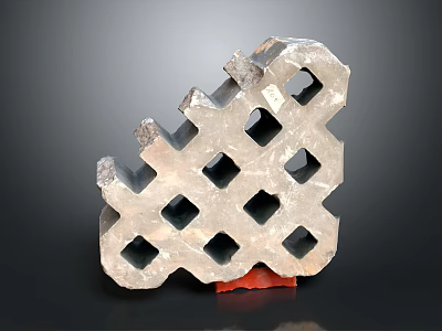 Detailed Wood Stone Decorative Grille Featuring Square Holes And Intricate Geometric Design 3d model