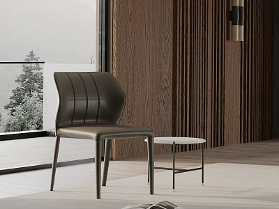 Modern Leather Lounge Chair With Wooden Wall And Side Table By Window View 3d model