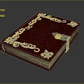Vintage Red Cover Book With Blue Floral Patterns And Silver Lock And Key