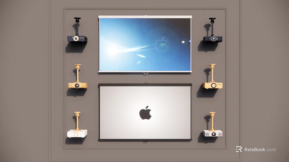 Projection Monitoring System With Wall Mounted Cameras Projector And Display Screen 3d model 