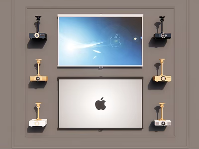 Projection Monitoring System With Wall Mounted Cameras Projector And Display Screen 3d model
