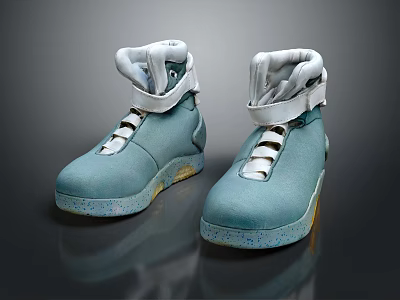 Light Blue High Top Shoes With White Laces And Vintage Casual Sports Design 3d model