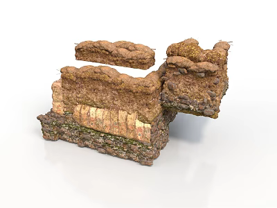 Traditional Earthen Wall Construction Component With Stone And Brick Layers 3d model