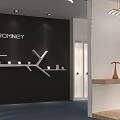 Modern Exhibition Booth Design For ROMNEY With White Red Curved Structure And Reception Desk