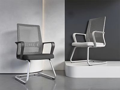 Modern Office Chairs Black And White Mesh Back With Metal Frame Armrests In Minimalist Interior 3d model