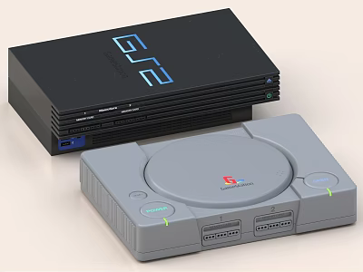 Gray Sony Computer Entertainment Console And Black E12 Retro Gaming Device 3d model