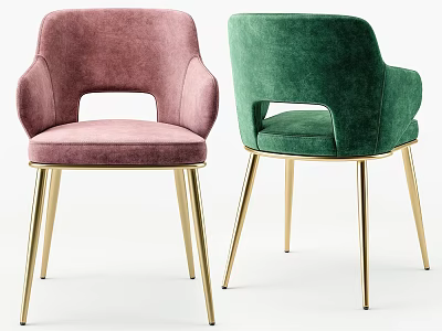 Modern Pink And Green Velvet Dining Chairs With Hollow Backrest And Golden Legs 3d model