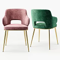 Modern Pink And Green Velvet Dining Chairs With Hollow Backrest And Golden Legs