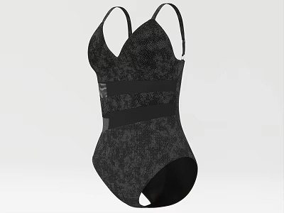 Black V Neck One Piece Swimsuit With Back Straps Patterned Fabric And Fitted Design 3d model