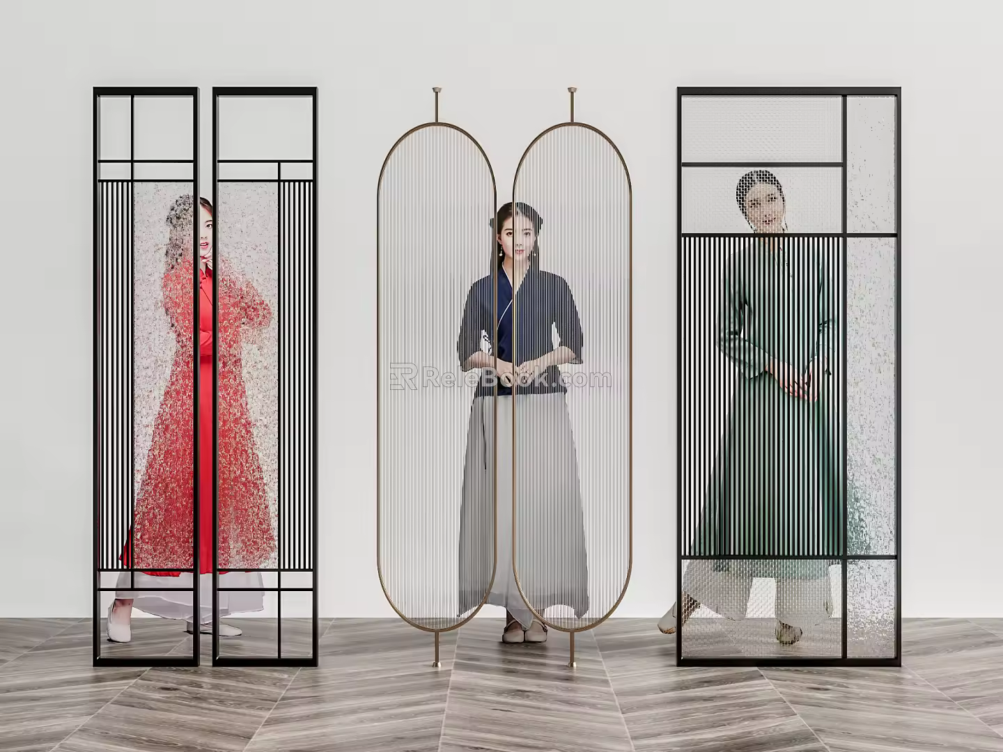 Modern partition glass screen partition 3d model