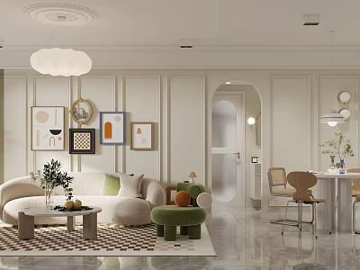 Cream Guest Restaurant Modern Guest Restaurant 3d model