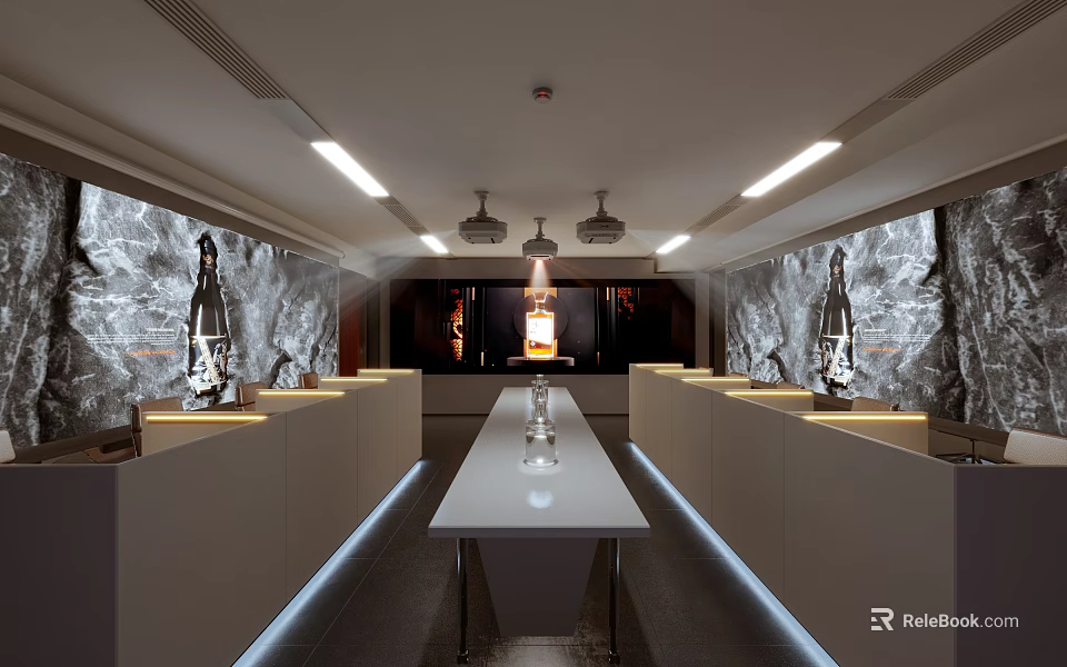 Modern Liquor Store Interior With Display Counters Illuminated Lighting And Decorative Walls 3d model 