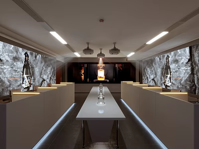 Modern Liquor Store Interior With Display Counters Illuminated Lighting And Decorative Walls 3d model