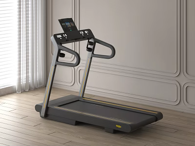 Indoor Treadmill with Display Screen and Armrests in Room with White Wall and Wooden Floor 3d model