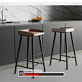 Modern Kitchen Bar Stools with Brown and Beige Seats Black Metal Legs and Marble Countertop