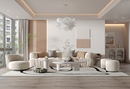 modern living room cream living room 3d model