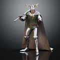 Warrior With Horned Helmet Holding Sword In Silver Armor Green Tunic And Cape