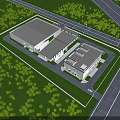 Aerial View Planning of Industrial Complex With Green Spaces And Road Network
