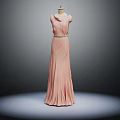 Elegant Sleeveless Pink Floor Length Gown With Belt On Mannequin