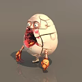 Cracked Egg Shaped Creature With Big Eyes Open Mouth Red Interior And Orange Limbs