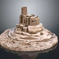Scenic Sand Castle Model Featuring Tower Multi Layer Circular Base Earth Yellow Tone Dark Background 3d model