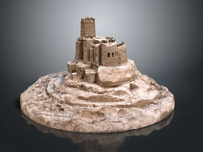 Scenic Sand Castle Model Featuring Tower Multi Layer Circular Base Earth Yellow Tone Dark Background 3d model