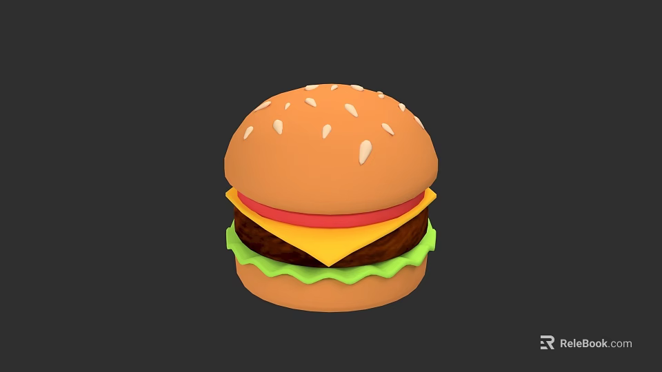 Delicious Hamburger With Sesame Seed Bun Cheese Patty And Fresh Lettuce 3d model 