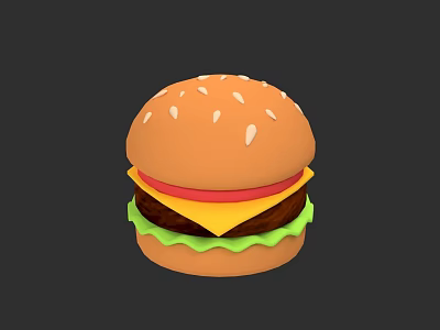 Delicious Hamburger With Sesame Seed Bun Cheese Patty And Fresh Lettuce 3d model