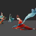 Group of People in Traditional Costumes Performing Elegant Dance With Flowing Ribbons