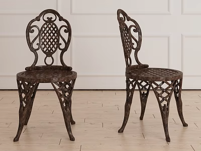Vintage Metal Leisure Chairs With Ornate Carved Backrest And Intricate Leg Design 3d model