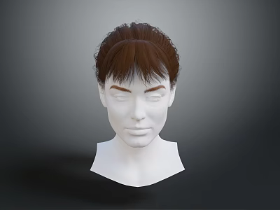 Game and Movie Character Head Model with Brown Hair Bun Hairstyle on Gray Background 3d model